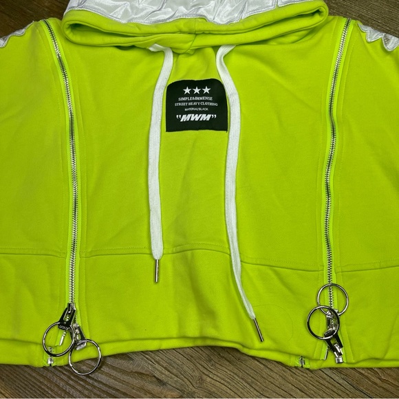 Mod Wave Movement Wings Cropped Hoodie Neon Green Size M - Picture 6 of 12